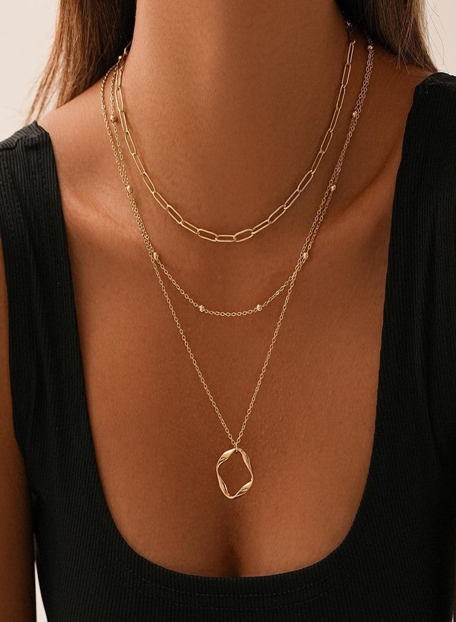 AamAccess Women's Multi-Layered Gold Necklace, Stackable Delicate 14K Gold Plated Fashion Round Multi Layers Pendant Necklace, Gold Jewelry Set Gifts (Gold3) - Image 2